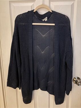 Sundance Navy Woven Open Cardigan Organic Linen size medium lightweight knit